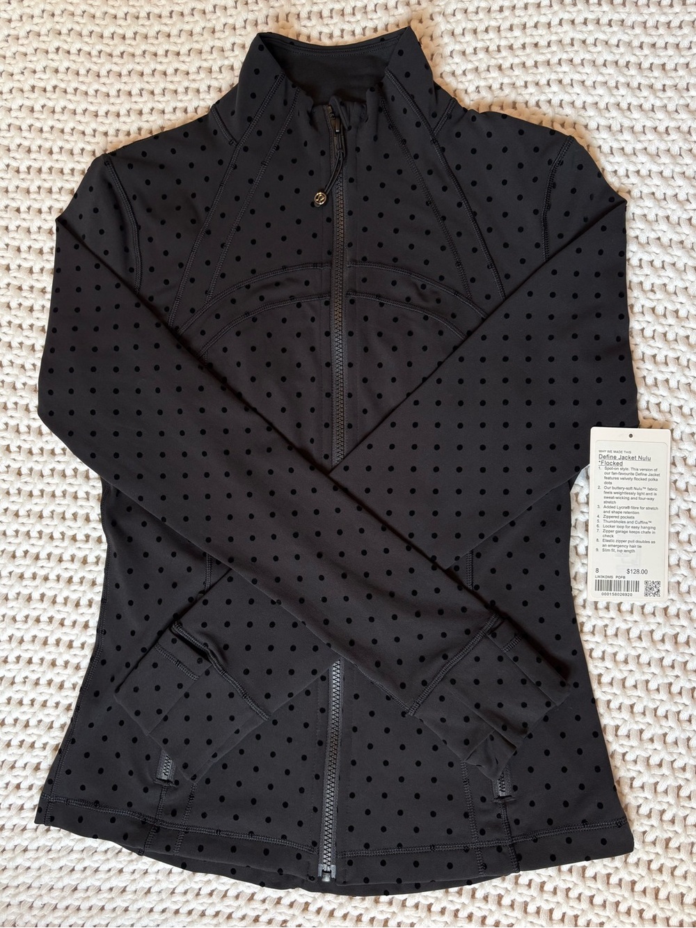 RARE!! lululemon polka flock black define jacket nulu *flocked size 8